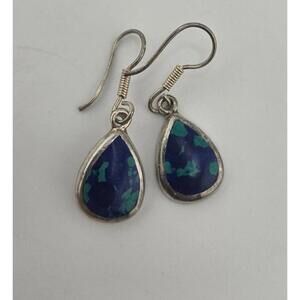 Sterling Silver Azurite Malachite Earrings Dangle Earrings